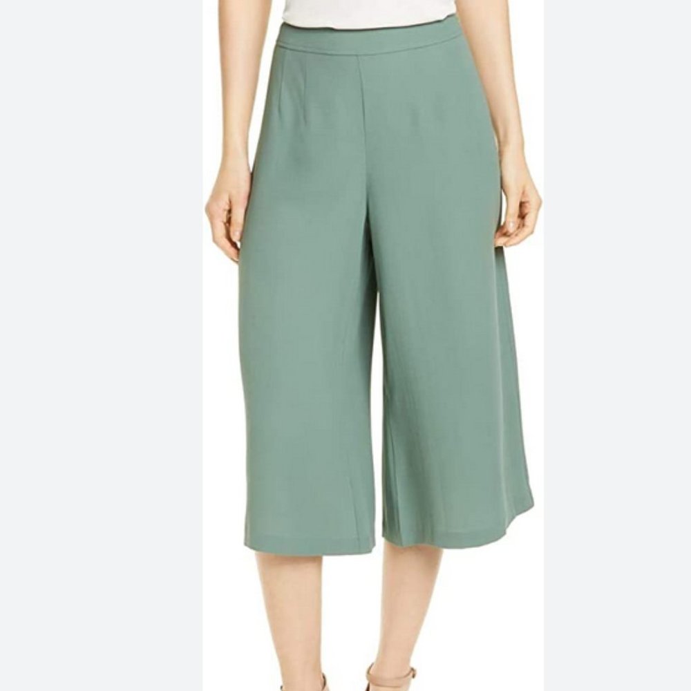 Eileen Fisher Fluid Silk Crepe Crop Wide Leg Pants Culottes